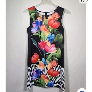 SCAPA Black Floral Print Boatneck Sleeveless Sheath Summer Midi Dress S XL NWT